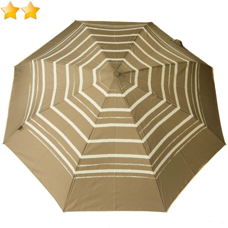 Mini parapluie compact open-close imprimé taupe à rayures Knirps, léger 300 g & solide
