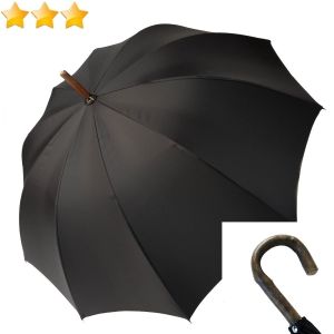 Parapluie ANGLAIS pour homme noir avec 10 branches sur un montage en frêne P.Vaux, grand et robuste