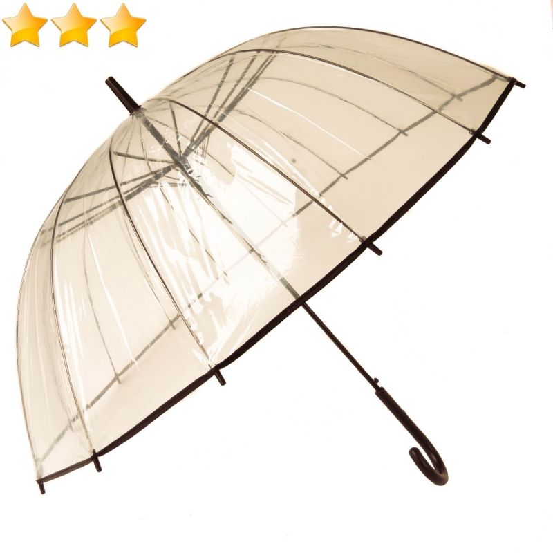 Grand parapluie long transparent automatique 12 baleines bordé noir Smati, XXL & résistant