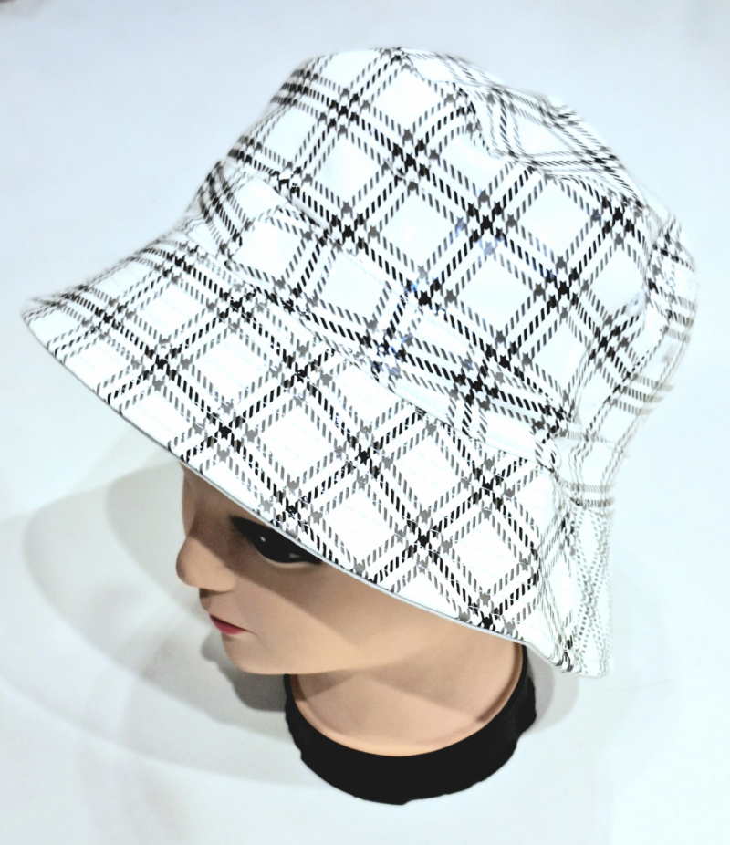 Chapeau de pluie blanc imprimé écossais tissu vynile épais & imperméable - Léger & confort - Taille L T56; T57