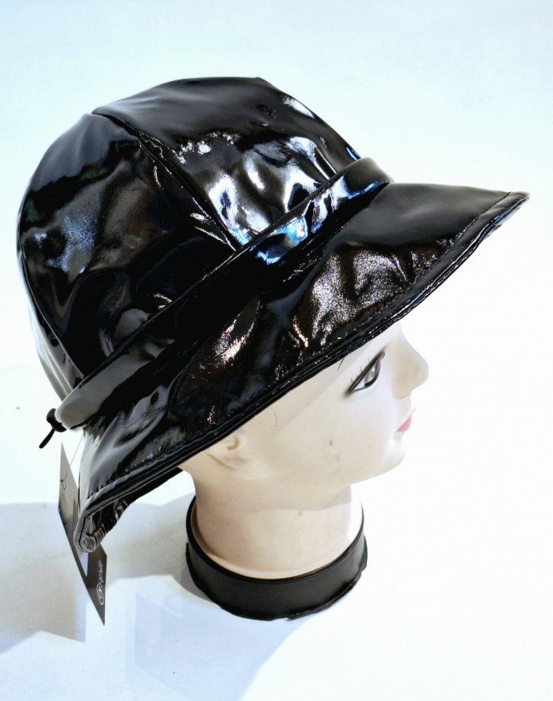 Chapeau de pluie réglable en vinyle uni noir - Taille unique pour 57/58/59 cm - Qualité fait main