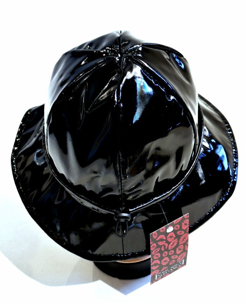 Chapeau de pluie réglable en vinyle uni noir - Taille M/L 56/57/58 cm 