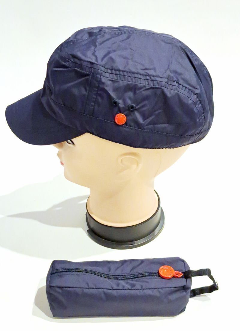 Casquette de pluie tissu uni bleu marine ajustable - Léger & se plie dans une trousse - Taille S&M - T53 / T55