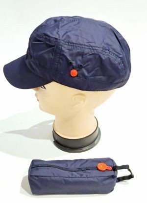 Casquette de pluie tissu bleu marine  réglable - Léger & se plie dans une trousse - TL / T57-59