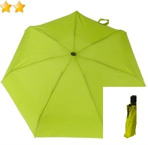 Mini parapluie plat pliable open-close uni vert anis Guy de Jean, léger 270g & solide