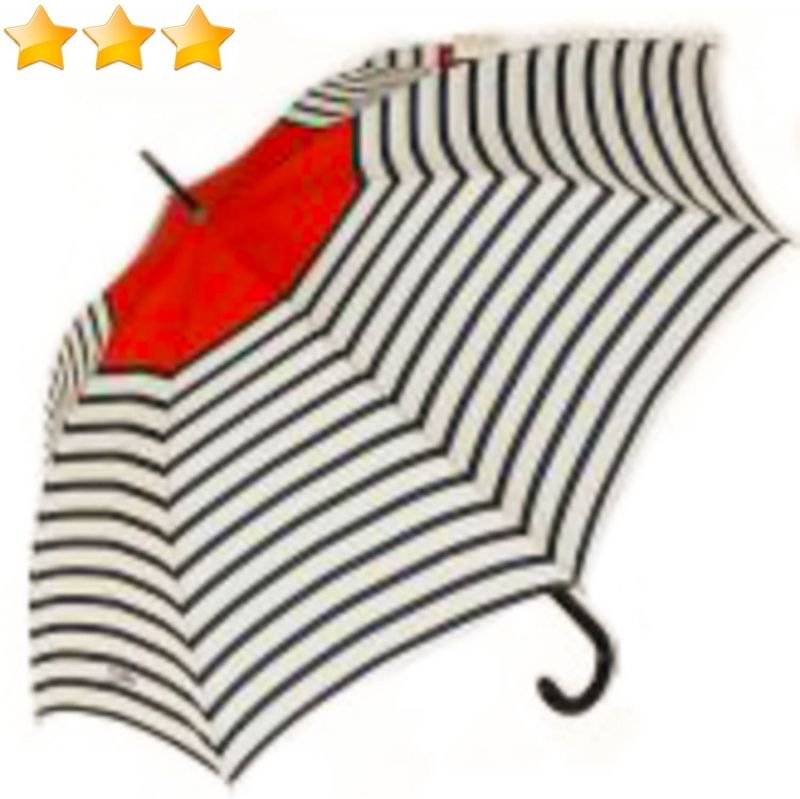 Parapluie Jean Paul Gaultier long automatique rayé écru marine & pompon rouge, grand & solide