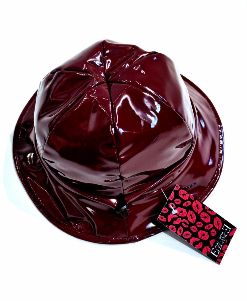 Chapeau de pluie ajustable en vinyle bordeaux Taille M/L 56/57/58/59cm - Léger & confortable