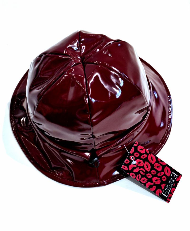 Chapeau de pluie ajustable en vinyle bordeaux Taille M/L 55/56/57 - Léger & confortable