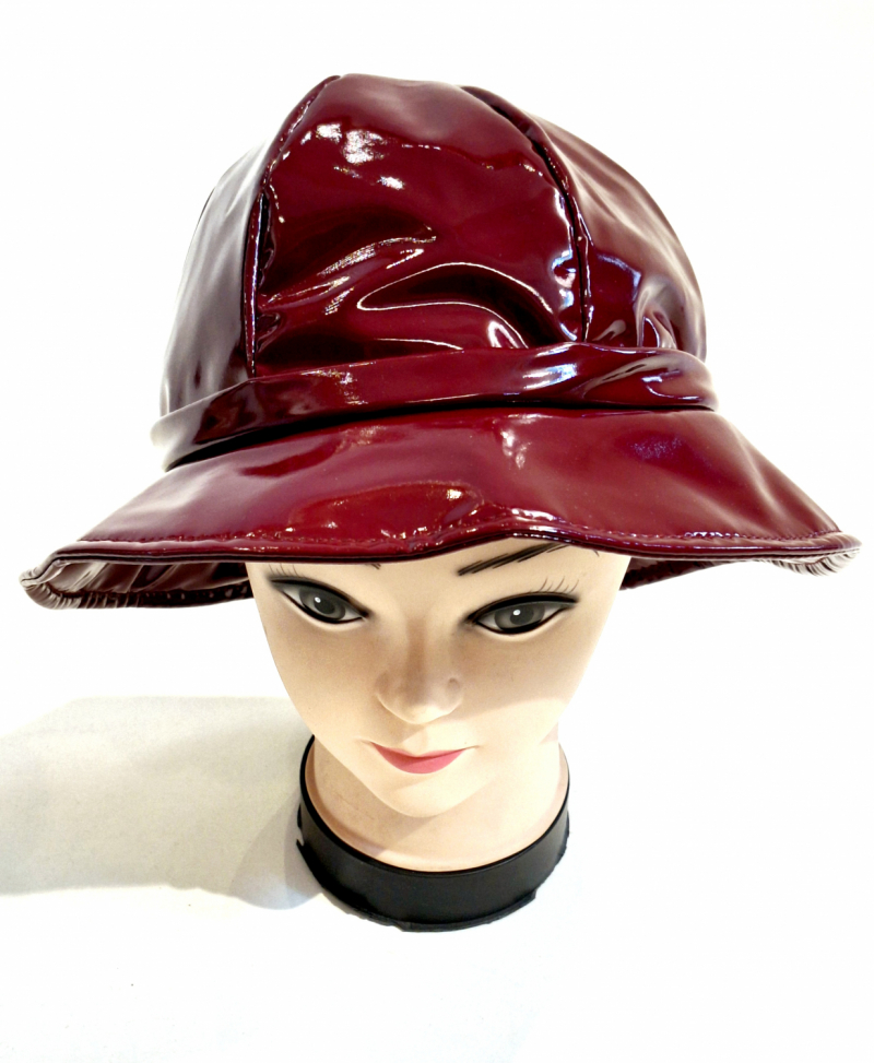Chapeau de pluie ajustable en vinyle bordeaux Taille M/L 55/56/57 - Léger & confortable