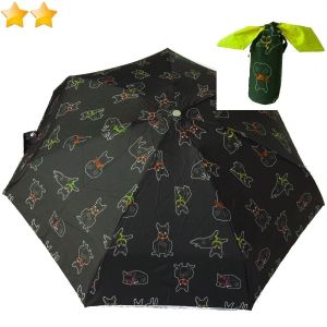  parapluie femme micro de poche pliant noir chiens avec fourreau noeud vert anis français, léger et solide
