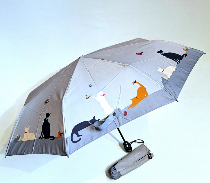Mini parapluie pliant imprimé chats automatique bleu canard Neyrat Autun