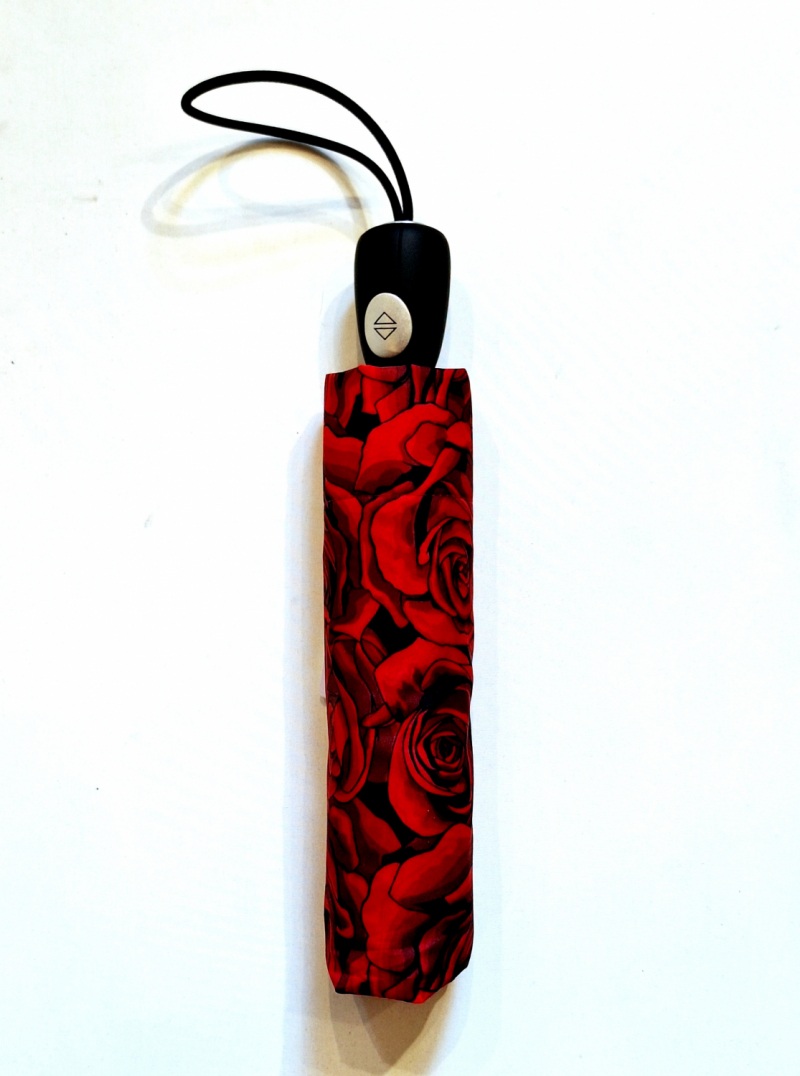 Parapluie pliant mini automatique rouge imprimé de roses - solide & pas cher