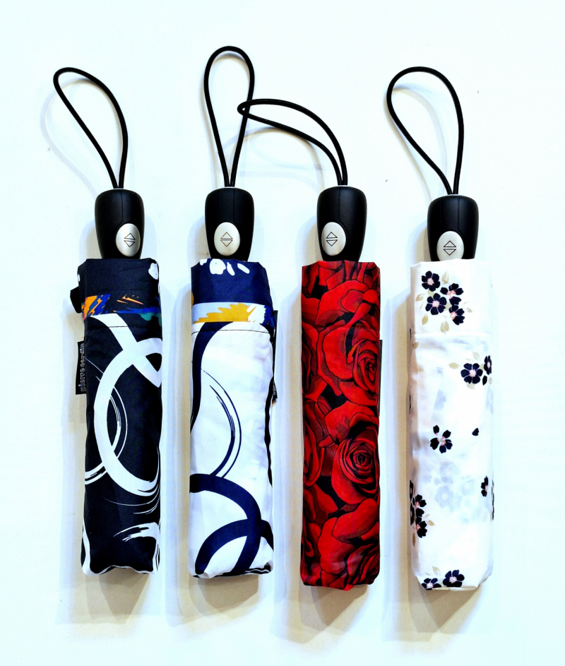 Parapluie pliant mini automatique rouge imprimé de roses - solide & pas cher