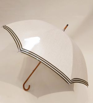 Ombrelle anti uv en lin galon rayé en vert en bois chêne & d'une seule pièce, blocage des rayons à 98% 