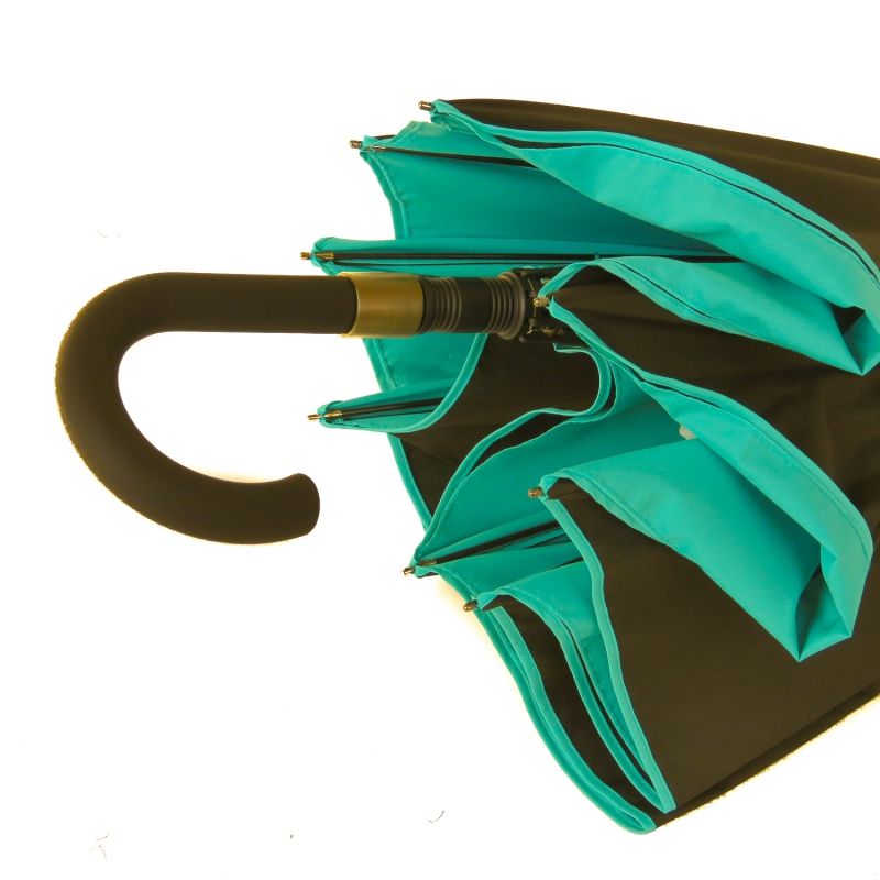 Parapluie long doublé automatique noir et turquoise anti à 100% Smati, léger et résistant