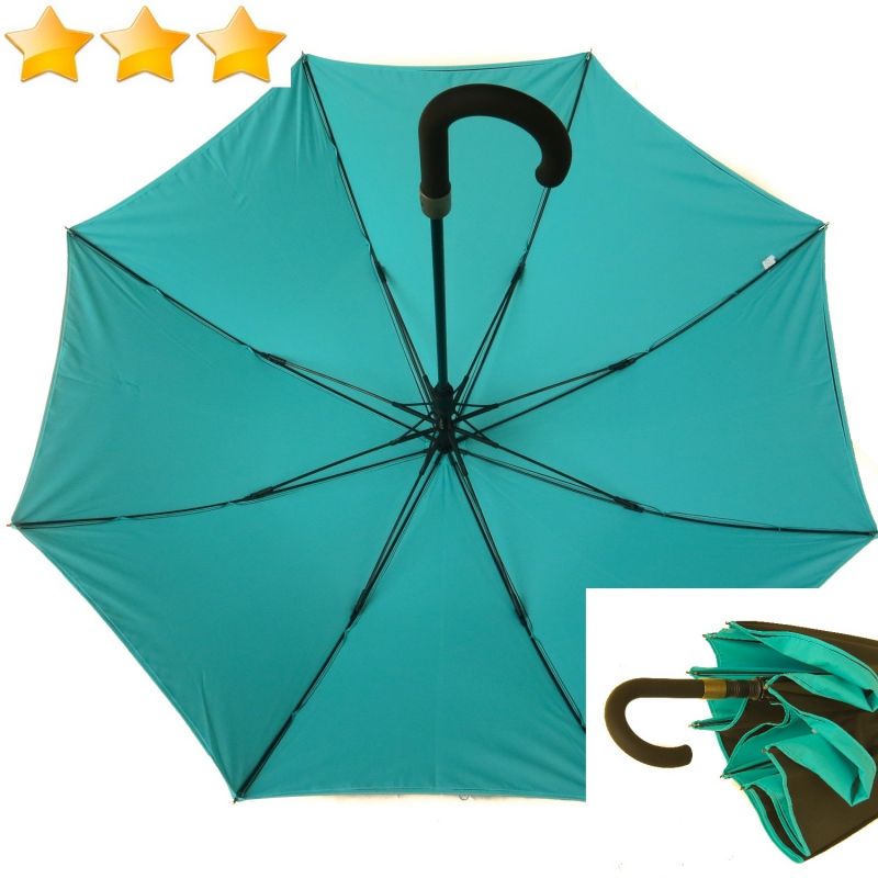 Parapluie Mini Uni de Voyage PERLETTI Parapluie Pliant Femme Bleu avec Bordure Turquoise Compact Solid Résistant au Vent Ultra-Lèger en Fibre de Verre Ouverture et Fermeture Automatique 