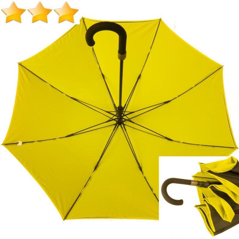 Parapluie anti à 100% doublé long automatique noir et moutarde Smati - léger & solide 
