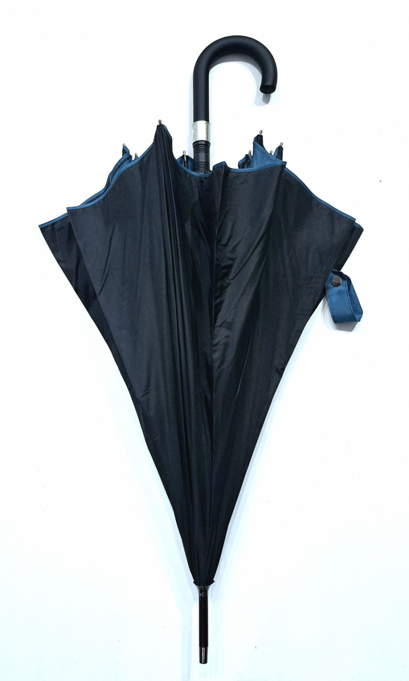 Parapluie grand doublé anti uv à 100% noir automatique intérieur bleu vert Smati - léger & résistant