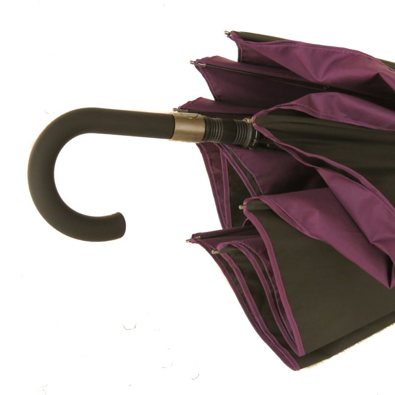 Parapluie doublé anti uv à 100% long noir automatique intérieur prune Smati, léger & résistant