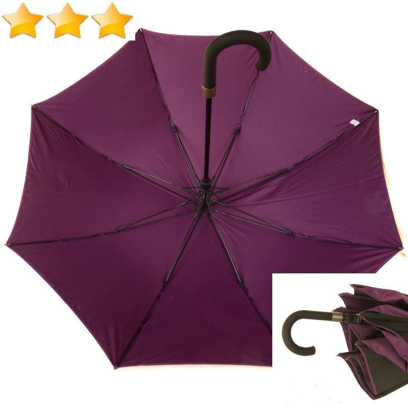 Parapluie doublé anti uv à 100% long noir automatique intérieur prune Smati, léger & résistant