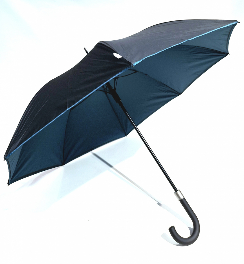 Parapluie grand doublé anti uv à 100% noir automatique intérieur bleu vert Smati - léger & résistant