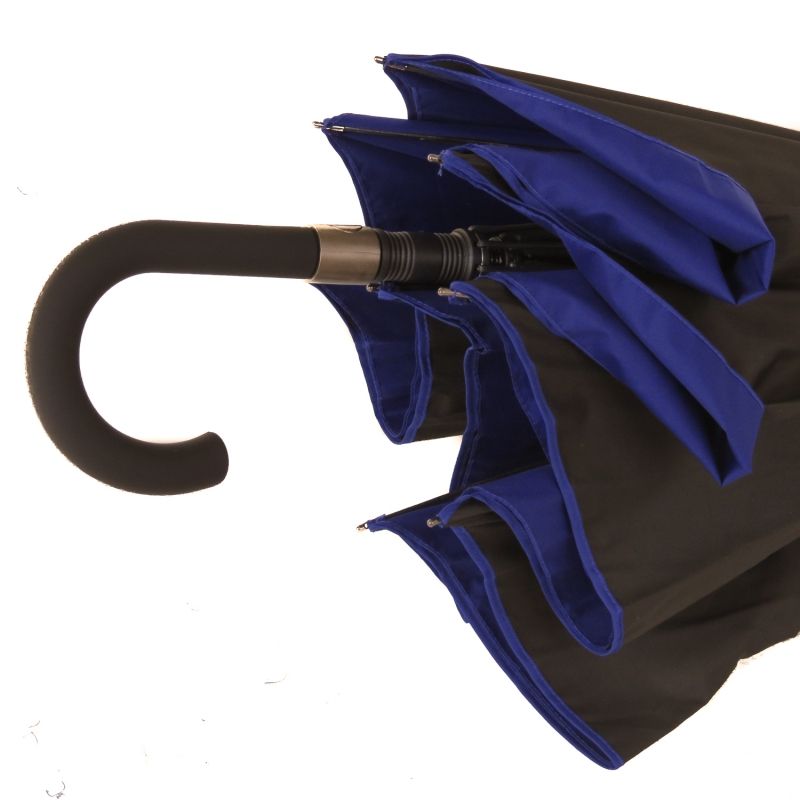 Parapluie long noir doublé bleu indigo automatique Smati - anti uv à 100% et solide