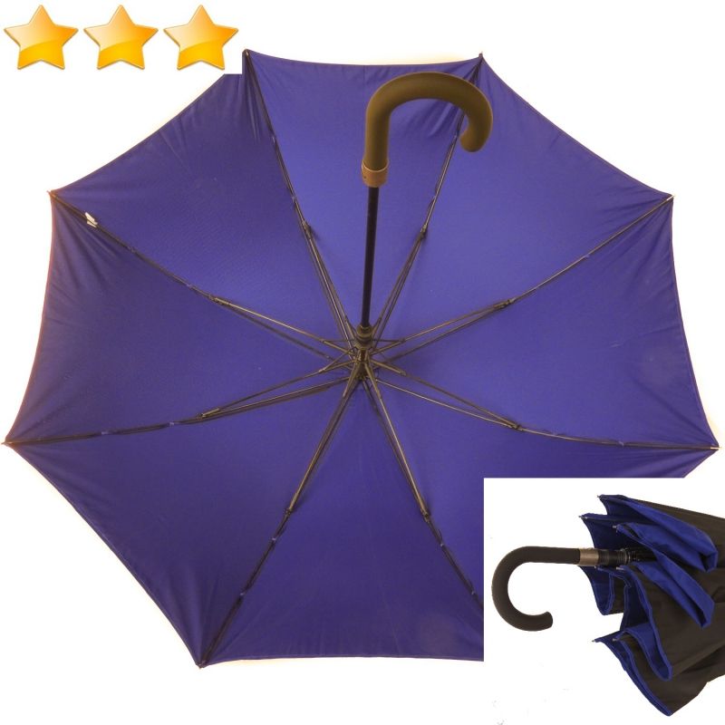 Parapluie long noir doublé bleu indigo automatique Smati - anti uv à 100% et solide