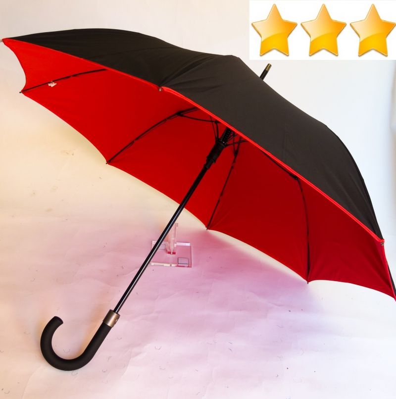Parapluie doublé long automatique noir et rouge cerise anti uv à 100% Smati, solide & pas cher
