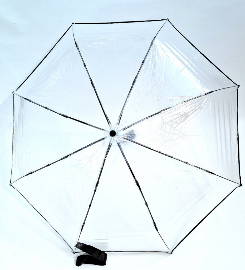 Parapluie mini pliant transpareznt auto open-close galon noir -  léger & solide