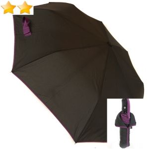 Mini parapluie pliant ouvrant fermant noir tissu recyclé bordé prune - Qualité pas cher -Smati