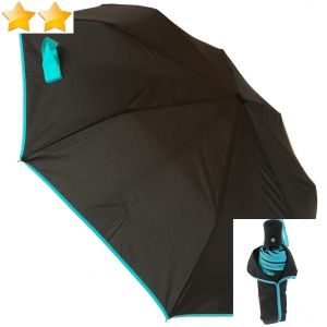 Mini parapluie pliant open-close noir tissu recyclé bordé lilas Smati - Léger & solide