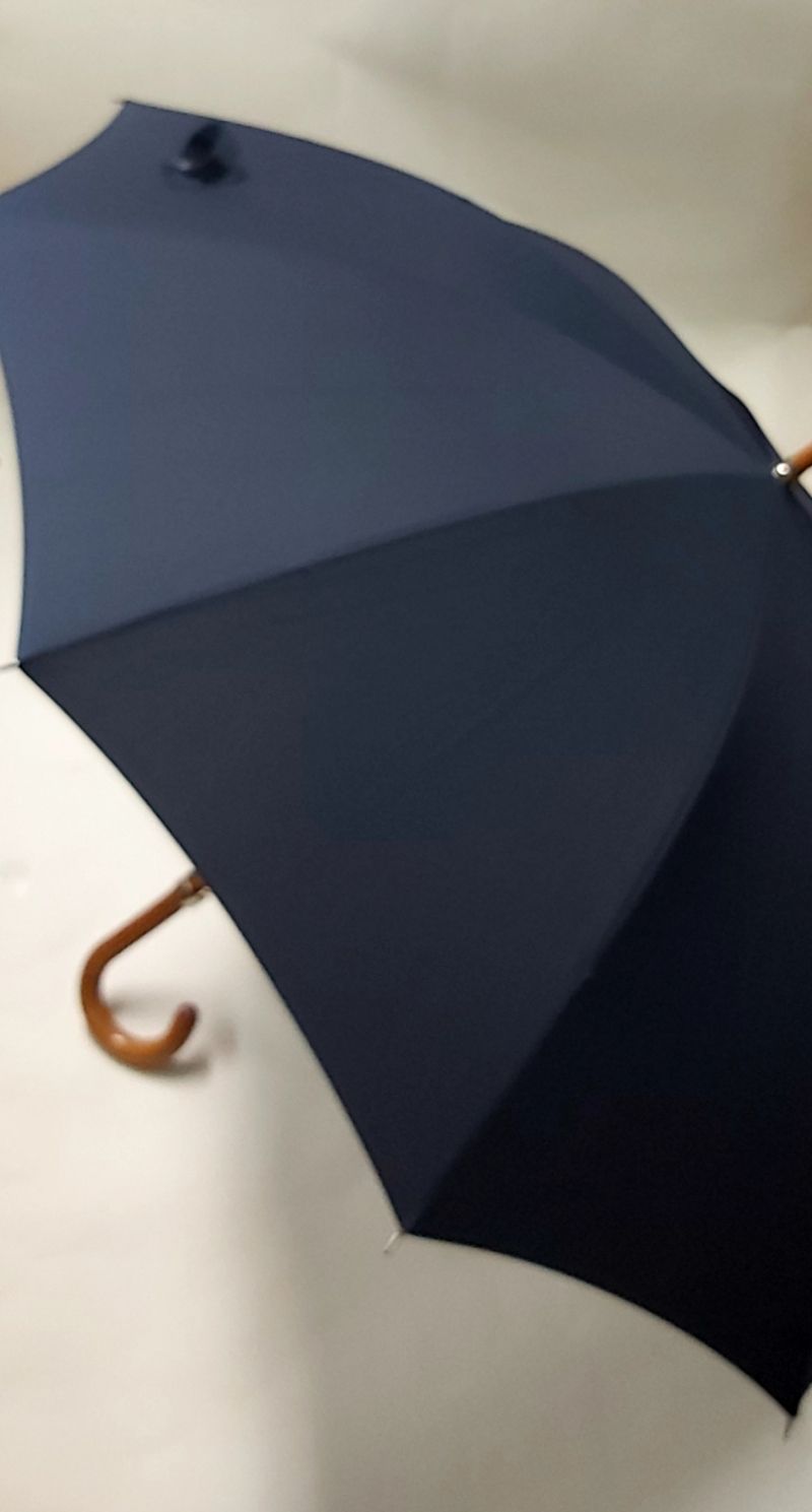 Parapluie long bleu marine français manuel 10 baleines / poignée courbe bois - Vaux - Grand & résistant