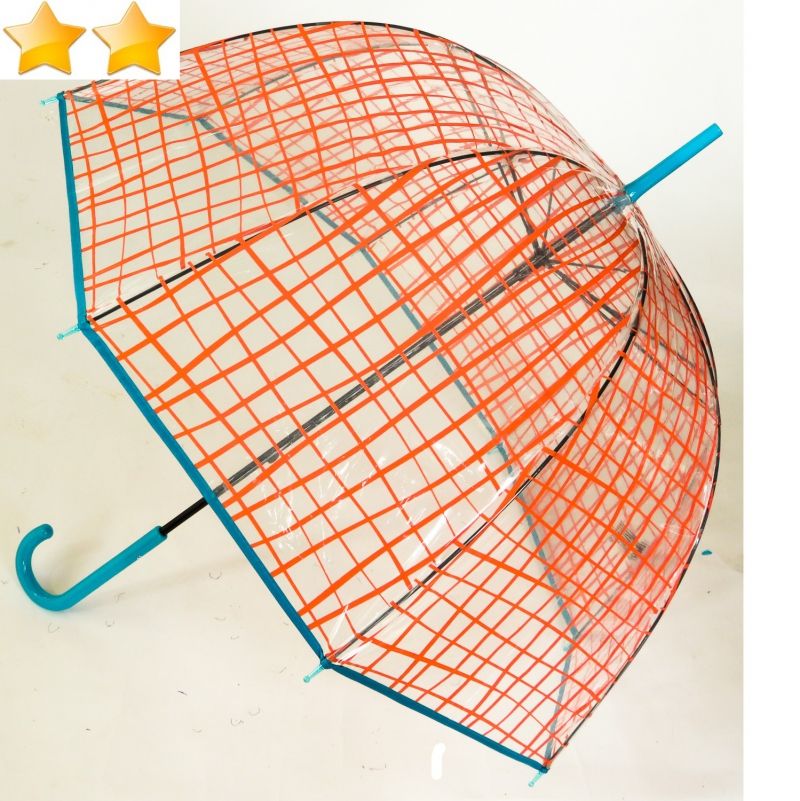 Parapluie cloche transparent imprimé carreaux corail Ezpeleta, léger et pas cher