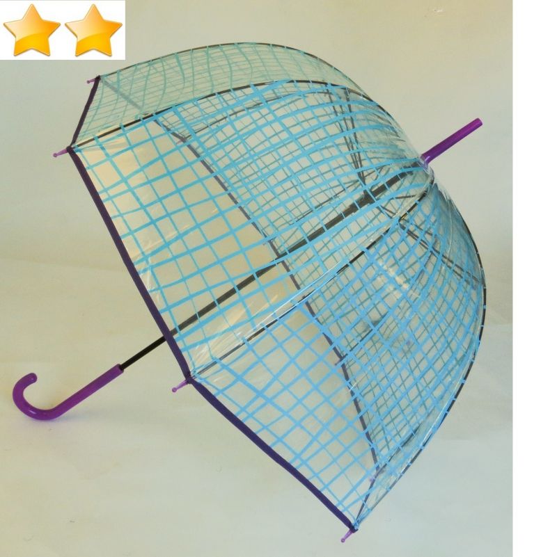 Parapluie cloche transparent à motif carreaux turquoise Ezpeleta, léger et solide