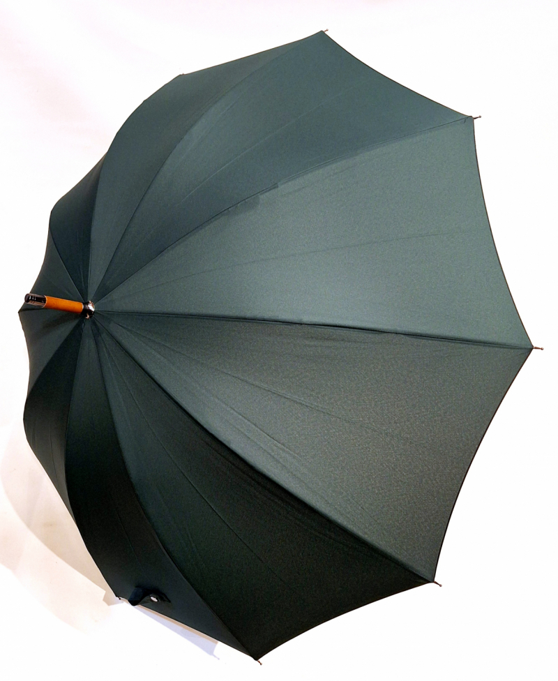 Parapluie de marche ANGLAIS uni vert Forest manuel - Bois hêtre - Grand 10 branches - Elégant & français