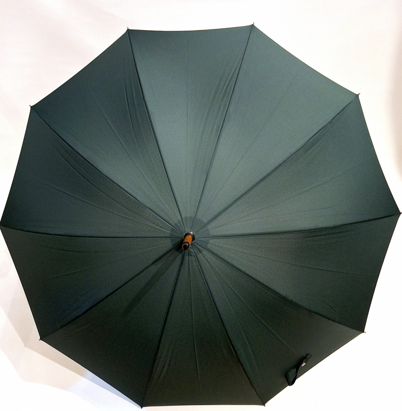 Parapluie de marche ANGLAIS uni vert Forest manuel - Bois hêtre - Grand 10 branches - Elégant & français