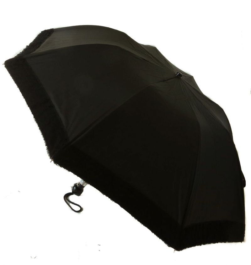 EXCLUSIVITE : Parapluie pliant Chantal Thomass noir doublé blanc bord volant