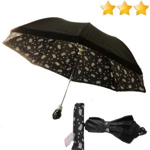 EXCLUSIVITE : Parapluie pliant Chantal Thomass de luxe noir doublé à motif fleurs et coeurs, élégant et résistant