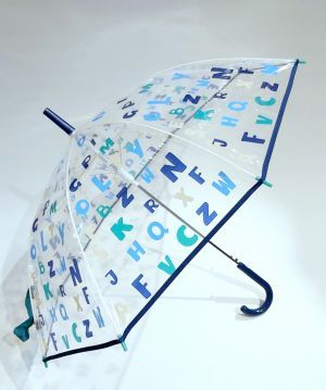 Parapluie enfant transparent de 5/9 ans automatique bleu marine fantaisie lettres de l'Alphabet, léger & solide