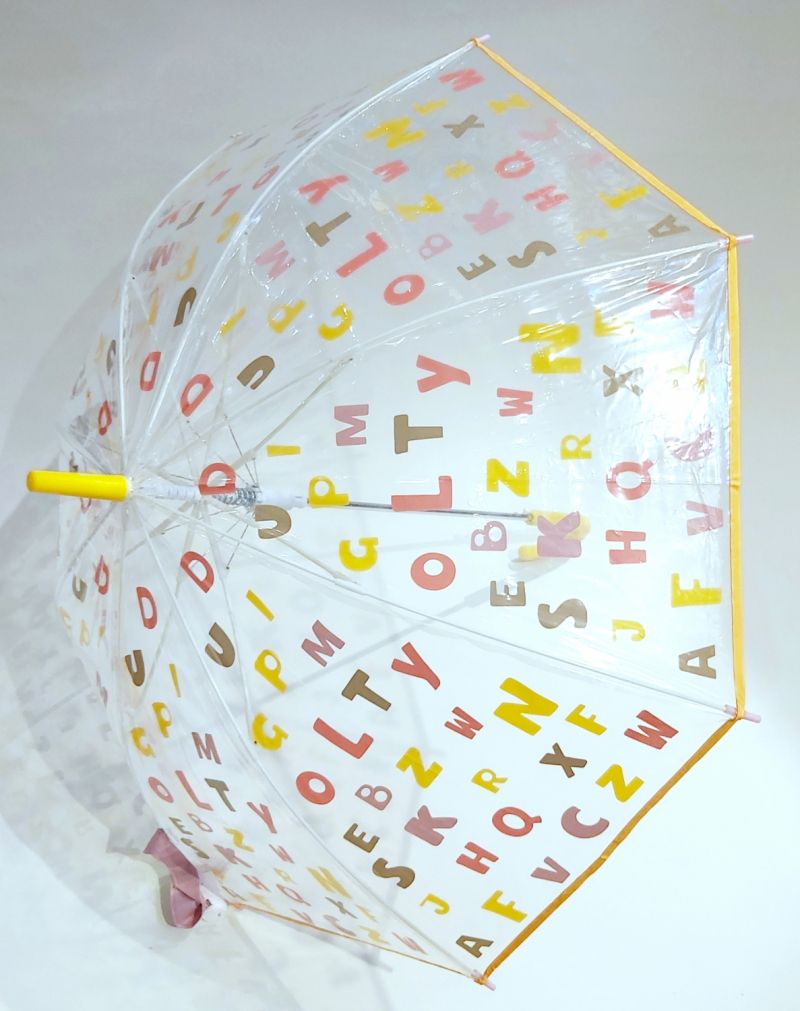 Parapluie enfant transparent imprimé lettres de l'alphabet de 5/9 ans, léger & solide