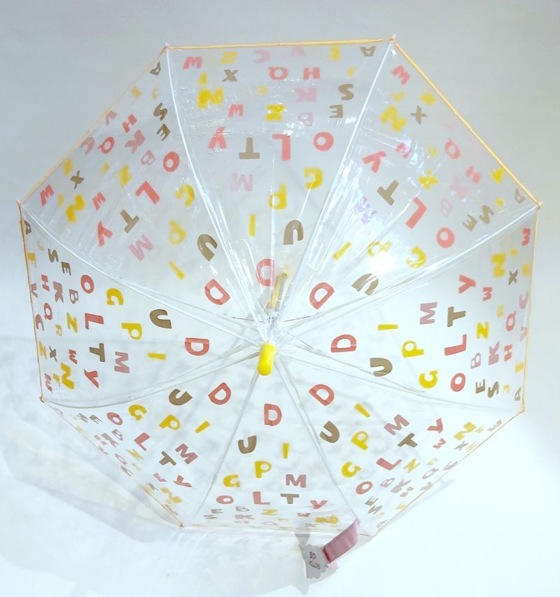 Parapluie enfant transparent imprimé lettres de l'alphabet de 5/9 ans, léger & solide