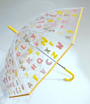 Parapluie enfant transparent imprimé lettres de l'alphabet de 5/9 ans, léger & solide