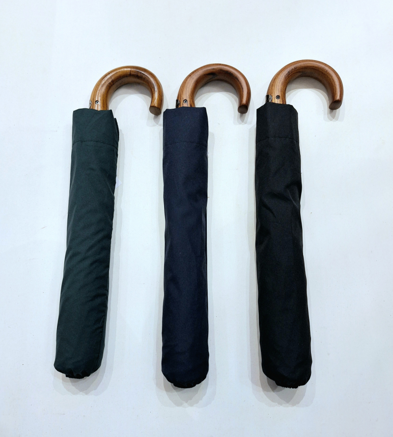 Parapluie pliant noir automatique 10 baleines poignée bois  P.Vaux - solide & français