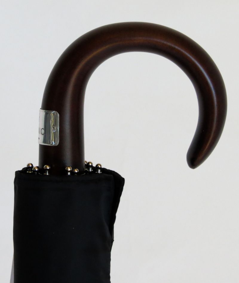 Parapluie homme de luxe pliant noir automatique à 10 baleines poignée en bois foncé Piganiol, élégant et résistant