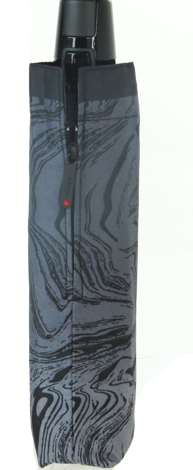 Mini parapluie Knirps pliant gris open-close sur des motifs sinueux, léger 300 g & grand ouvert 