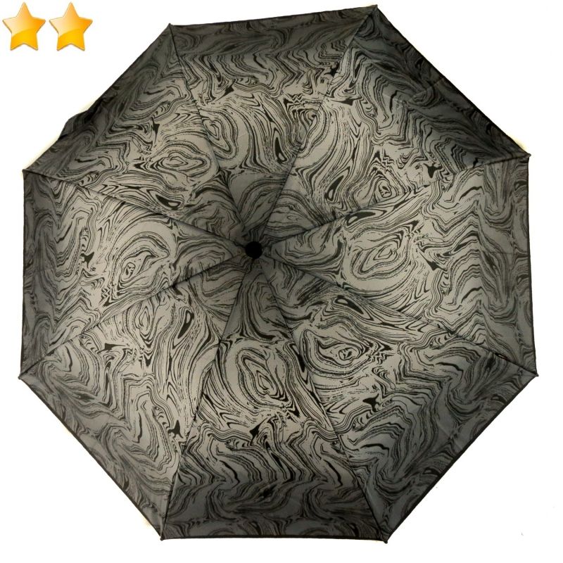 Mini parapluie Knirps pliant gris open-close sur des motifs sinueux, léger 300 g & grand ouvert 