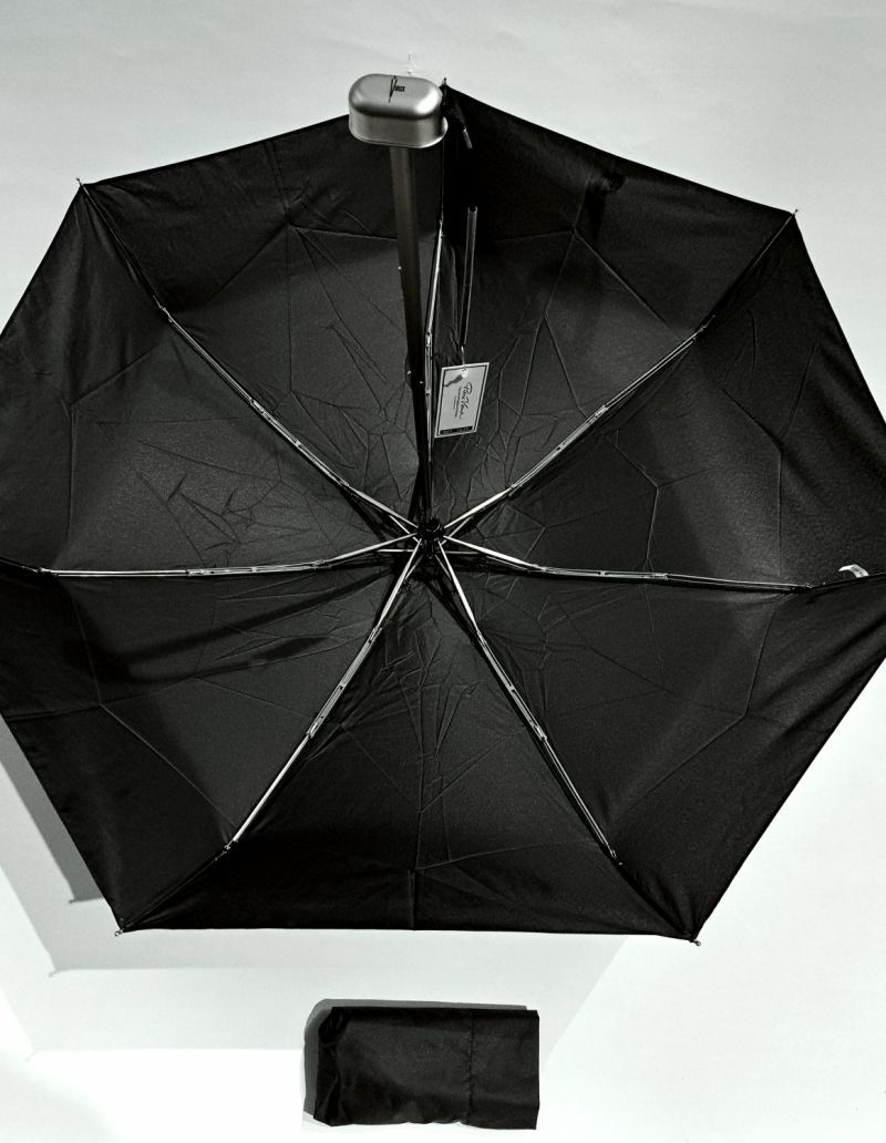 Parapluie de poche micro plat noir Vaux français - Petit léger manuel & 7 brches résistant - Top qualité