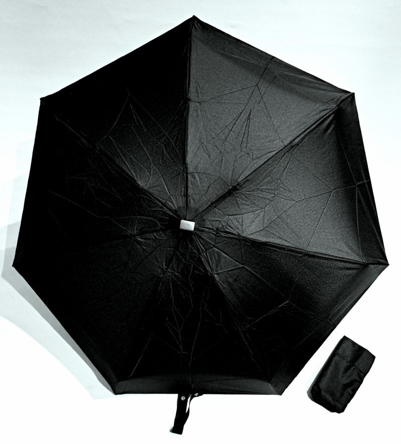 Parapluie de poche micro plat noir Vaux français - Petit léger manuel & 7 brches résistant - Top qualité