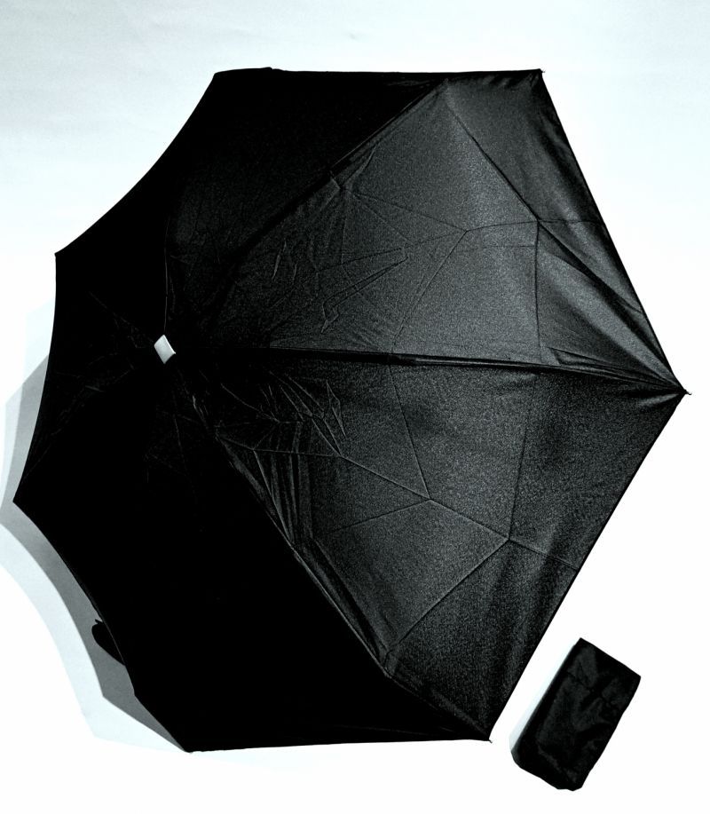 Parapluie de poche micro plat noir Vaux français - Petit léger manuel & 7 brches résistant - Top qualité