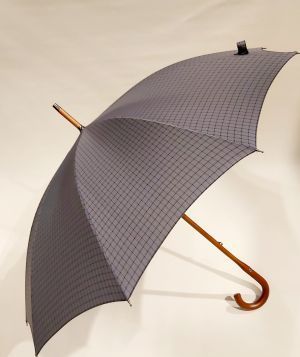 Parapluie anglais une seule pièce gris clair à motif écossais sur 10 branches, résistant, élégant et français